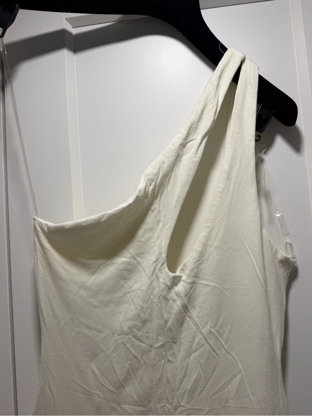 Fashion Nova Cream One-Shoulder Draped Dress
